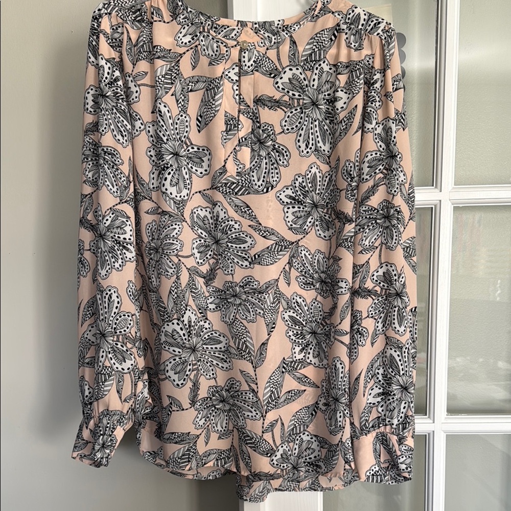 LOFT Black and Cream Floral Blouse
